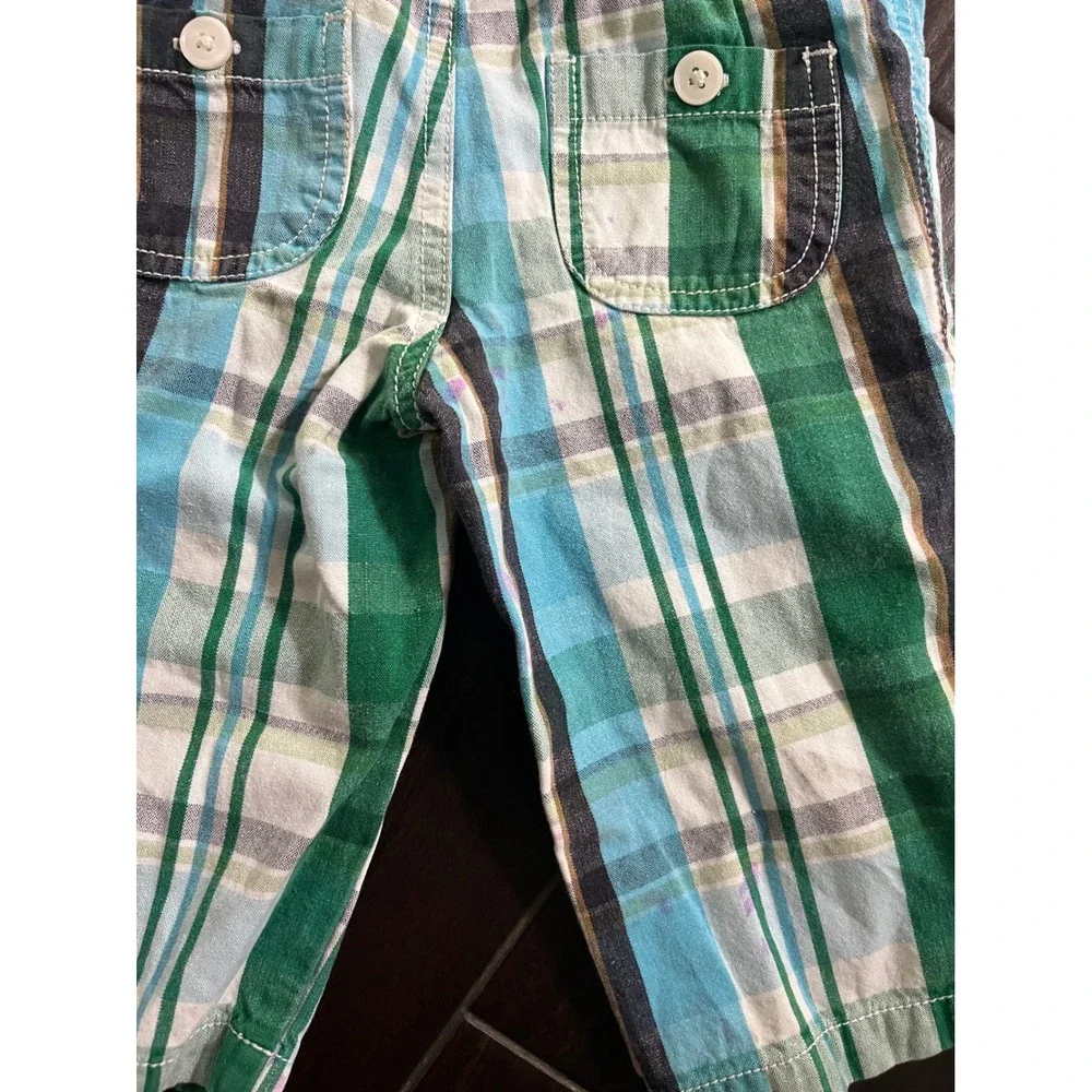 Baby Boden Green Blue Plaid Pull On Pants 12-18 Months Ribbed Waistband - Picture 6 of 6